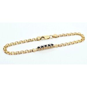 Unique 14K Yellow Gold Diamond & Blue Spinel Tennis Link Bracelet - 7.75" Length